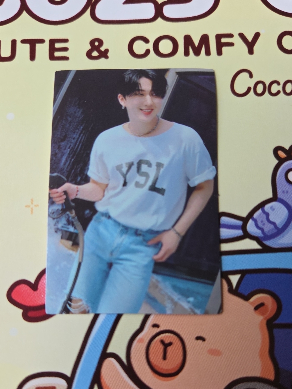 YSL Logo White Tee Straykids Sticker — Casual Graphic Shirt